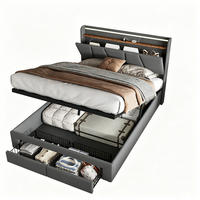 BETT Schubladenbett 160x200 cm mit 2 Schubladen & Ladefunktion in Grau - Beige/Naturfarben, Holz/Metall (160/200cm) - PARAFTA HOME