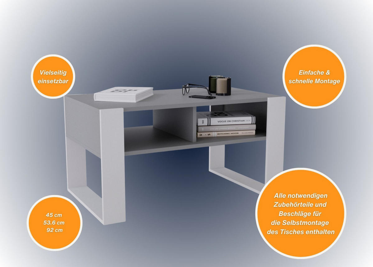 COUCHTISCH Kora92 92/45/53,6 - Dunkelgrau/Weiß, Holzwerkstoff (54/92/45cm) - RAUMHIRSCH FURNITURE