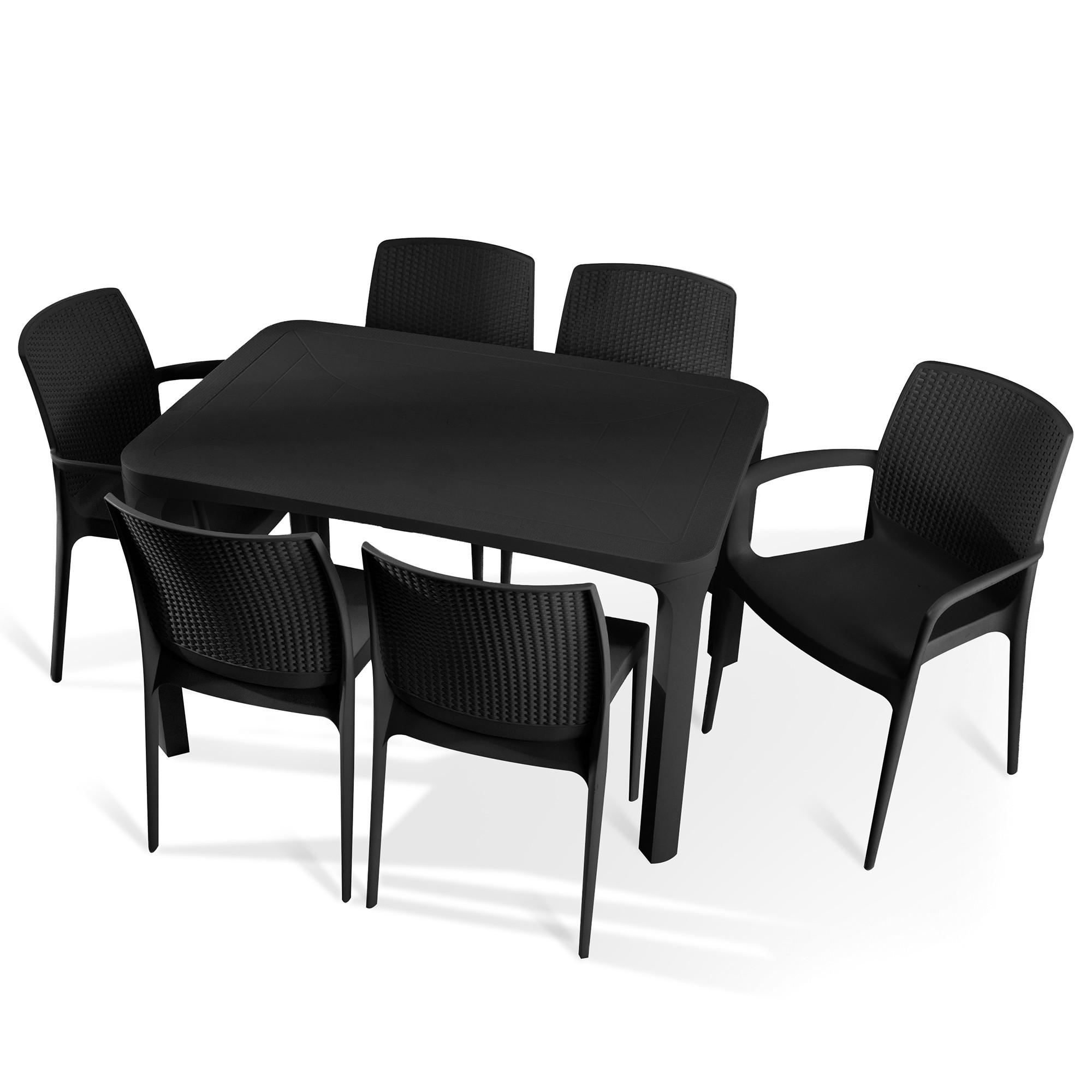 GARTENMÖBEL-SET LEOPSI, RANTU 7-tlg, Anthrazit - Anthrazit, Kunststoff - KONSIMO®