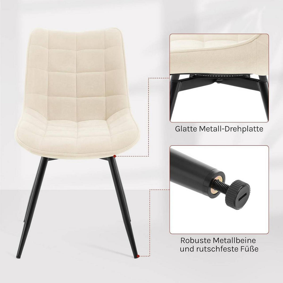 ESSZIMMERSTUHL 2er Set, aus Samt, Beige - Beige/Schwarz, Textil/Metall (46/83.5/60.5cm) - Woltu