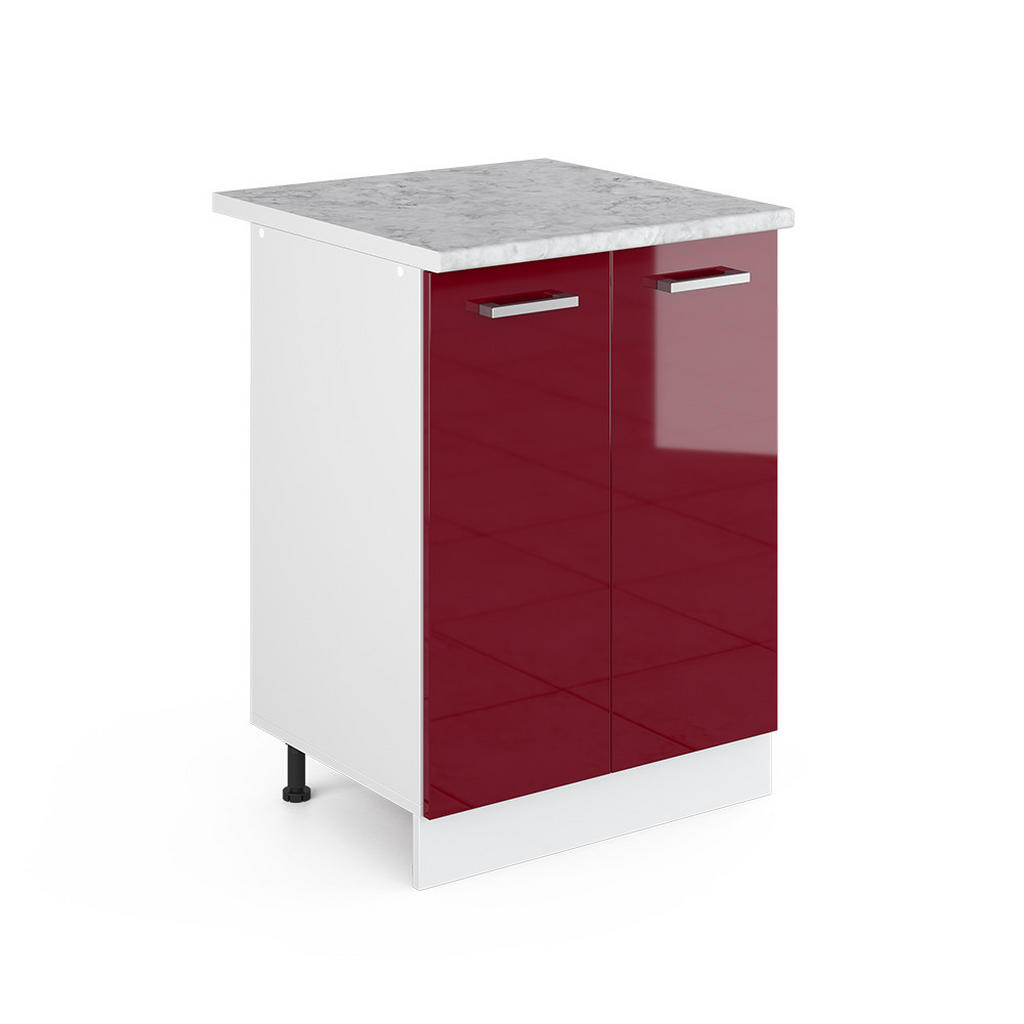 DULAP UNIVERSAL DE BAZĂ R-Line Bordeaux lucios ridicat 60 cm cu usi, cu blat