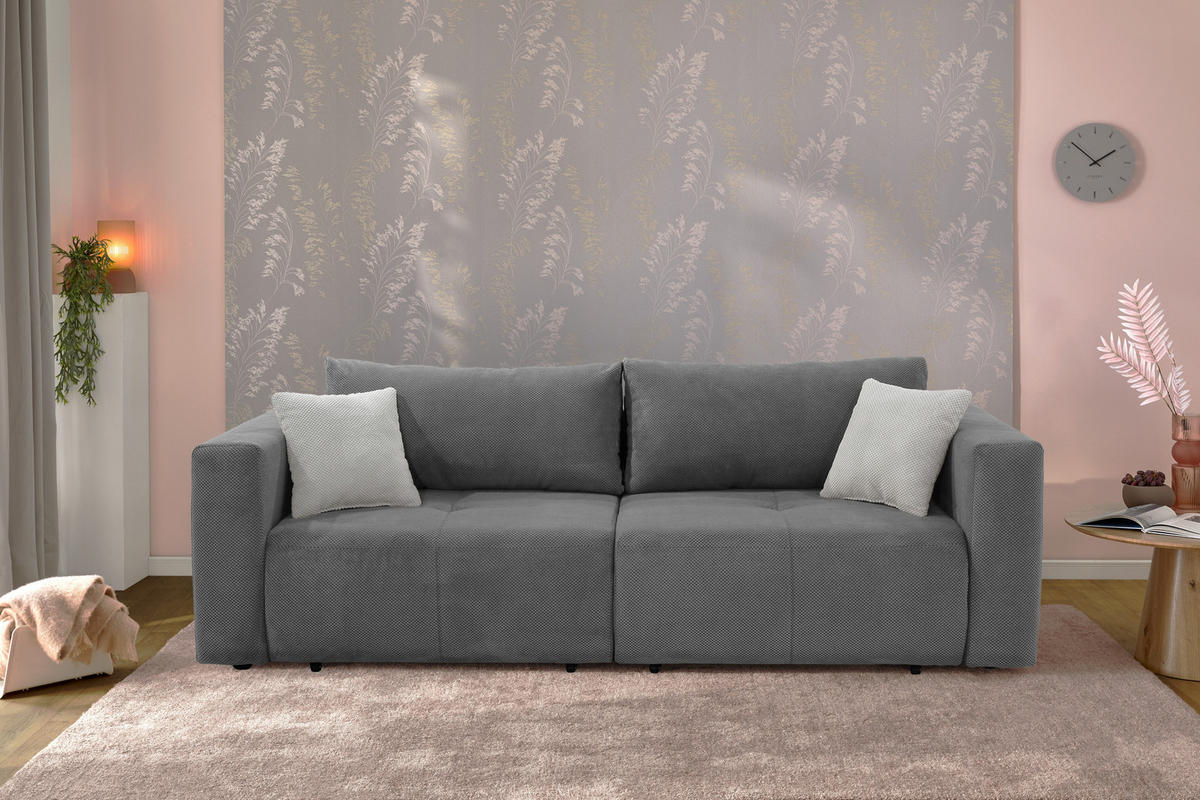 SCHLAFSOFA Verwandlung: Big-Sofa/Eckcouch, 2 Bettkästen, B243/T115-161/H84 cm, Liegefläche 145x197 cm, Waffelcord Grau / 15241 - Schwarz/Grau, Kunststoff/Textil (243/84/115cm) - luma-home