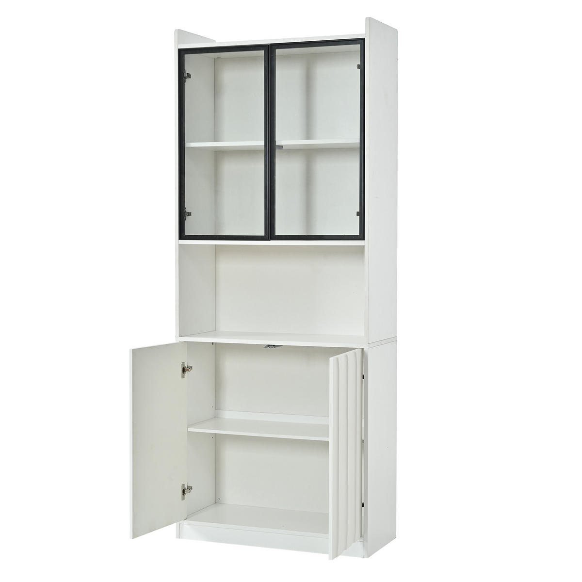 VITRINENSCHRANK 2er SET 160/35/200 cm mit LED, Glastüren, offenen Fächern und verstellbaren Einlegeböden in Weiß - Transparent/Weiß, Glas/Holzwerkstoff (160/200/35cm) - CHICFURN