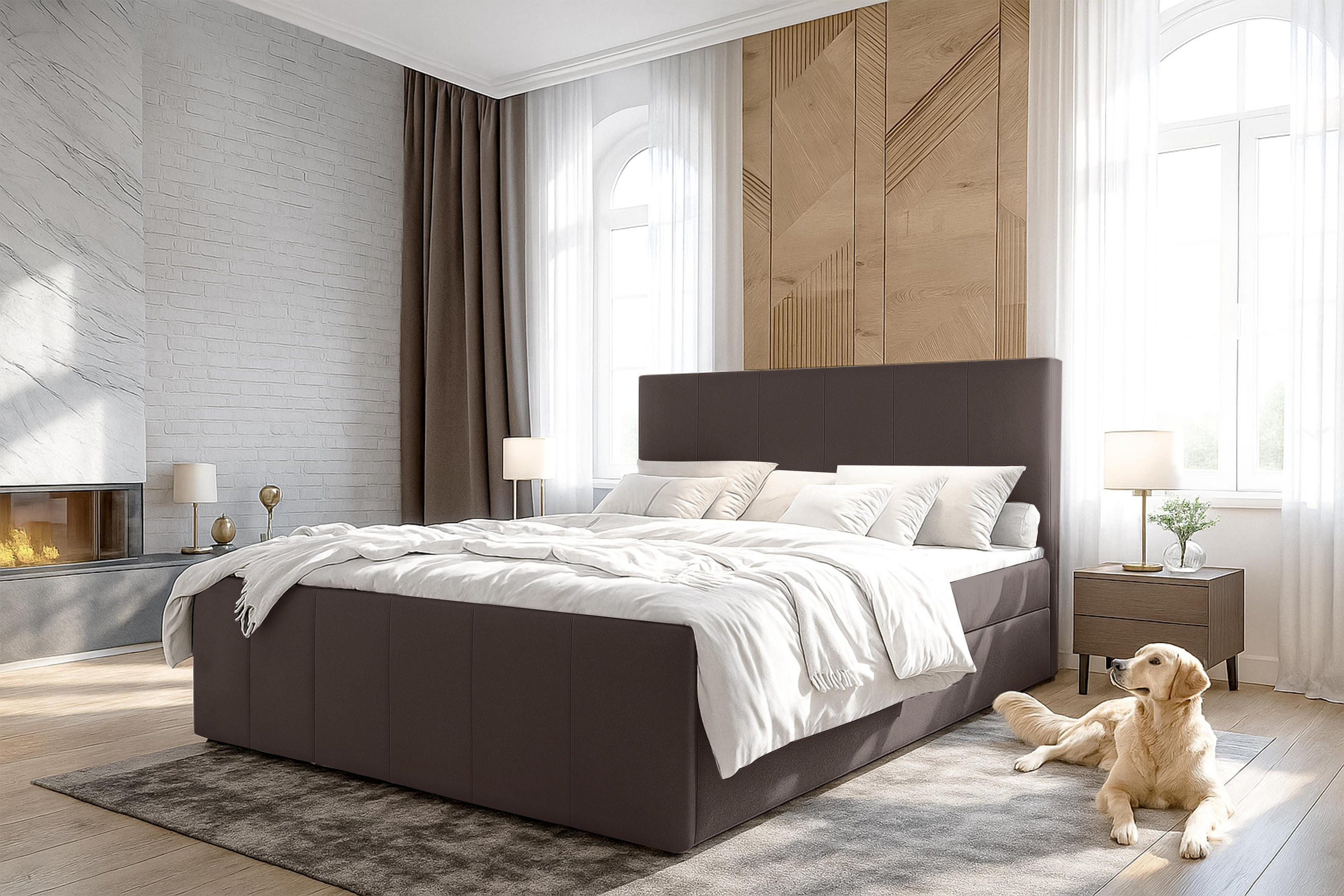 BOXBETT LEVENTE 140x200 cm mit Bettkasten und Matratze - Braun - Schwarz/Braun, Holz/Holzwerkstoff (140/200cm) - AX Living