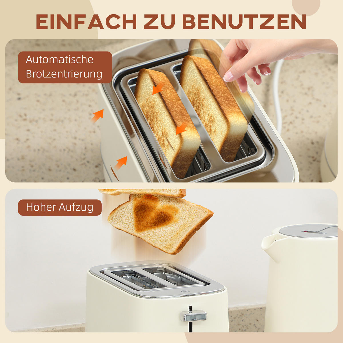 KOCHER-TOASTER-SET 2er Set Stahl Kunststoff Beige - Beige, Kunststoff (16/24.3/21.2cm) - HOMCOM