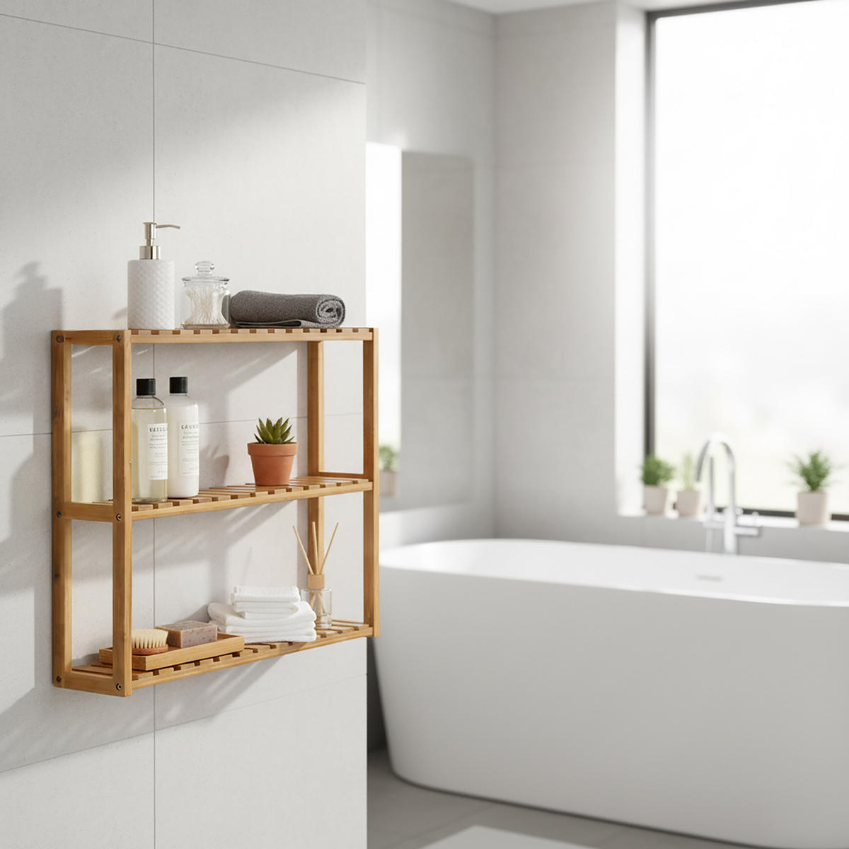 WANDREGAL - Hellbraun, Holz (60/54/15cm) - Relaxdays