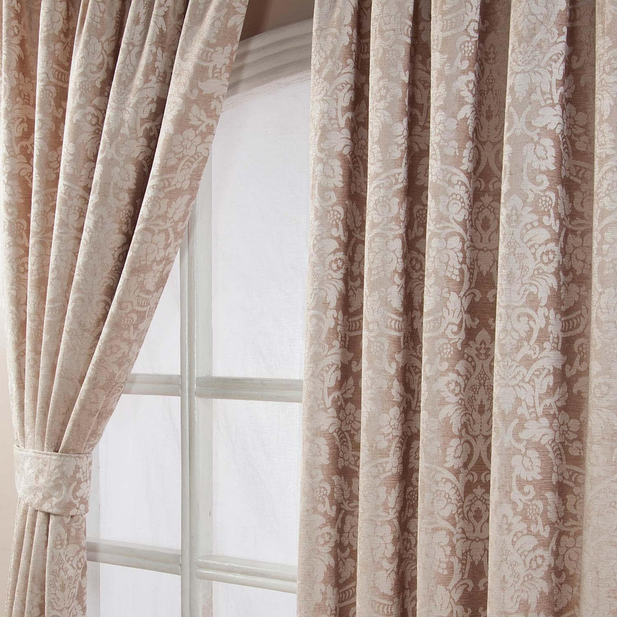 SAMTVORHÄNGE Jacquard verdunkelnd gefüttert, Kräuselband, 167/182 cm - Sandfarben, Textil (167/182cm) - Homescapes