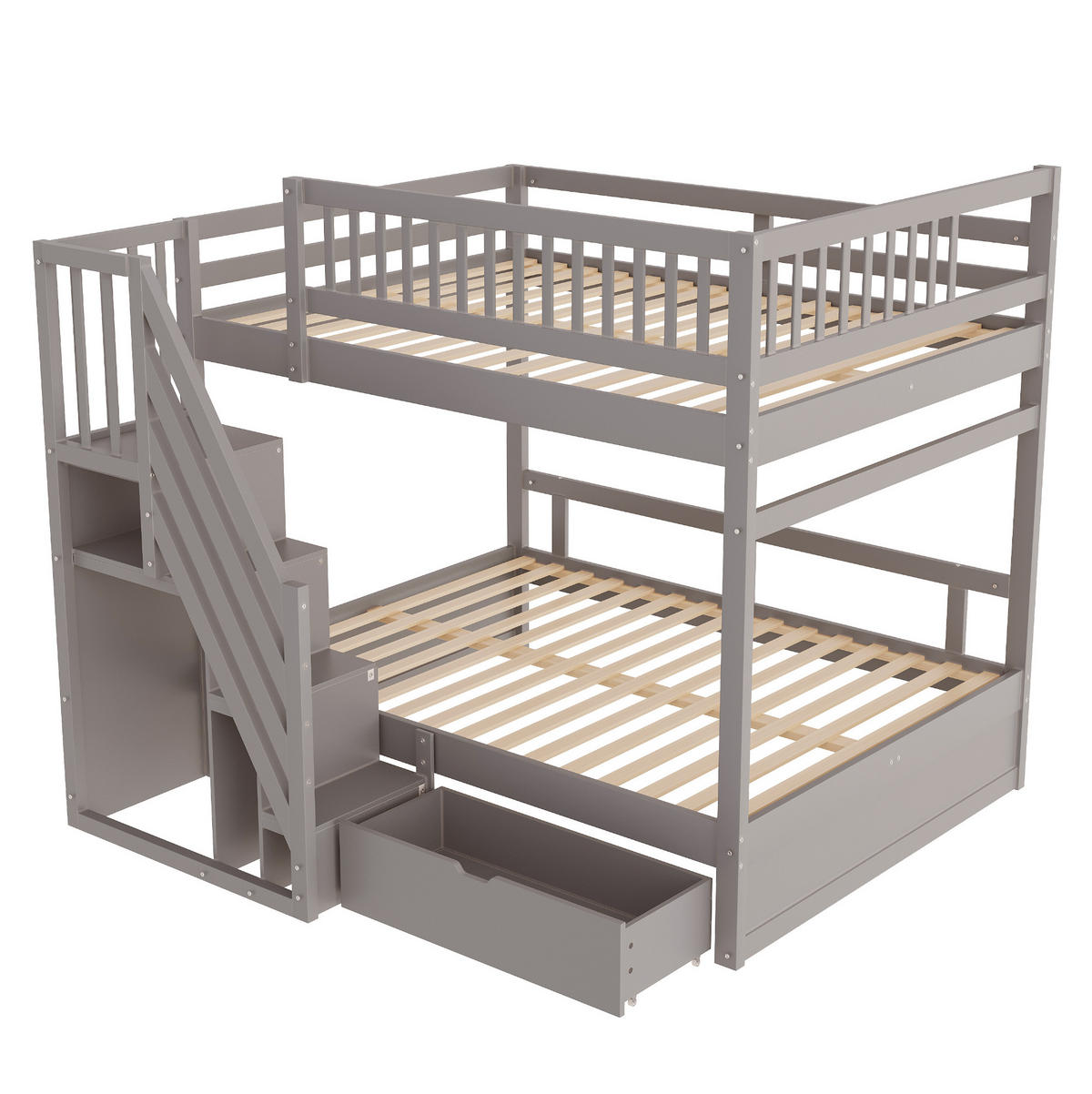 ETAGENBETT 140/200 cm Grau mit Lattenrost aus Massivholz - Grau, Holz (140/200cm) - MIVRAY