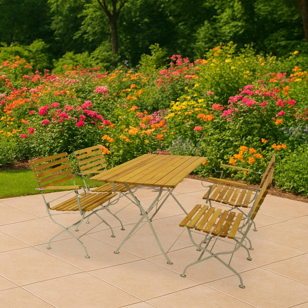 SITZGRUPPE Hobart - Garten-Garnitur 5-teilig, Flachstahl Robinienholz -Gestell verzinkt hellgrau - Grau, Holz - TPFGarden