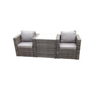 GARTENMÖBELSET mit Couchtisch Polyrattan 2-Sitzer - Dunkelgrau/Grau, Glas/Kunststoff - Fimous