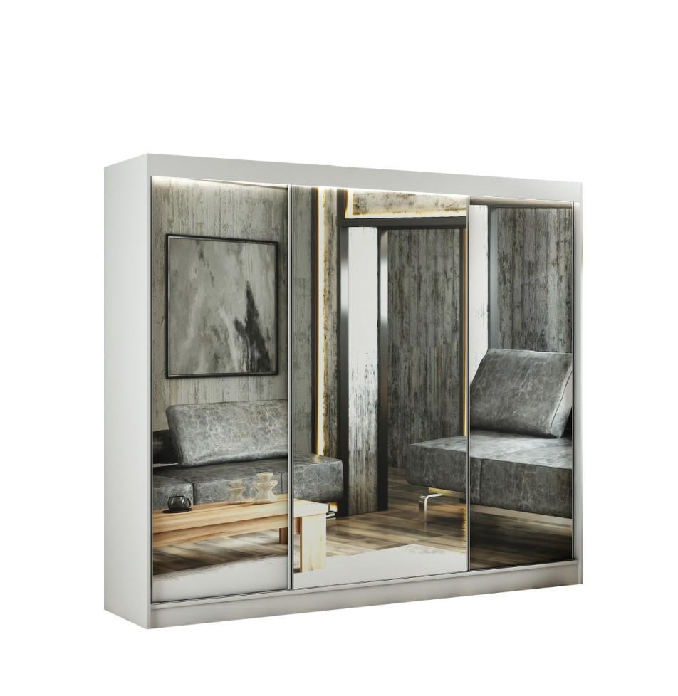 SCHWEBETÜRENSCHRANK Elsa 250 cm mit Spiegel 3-türig, weiß - Weiß, Kunststoff (250/215/61cm) - Margaret Hadas24