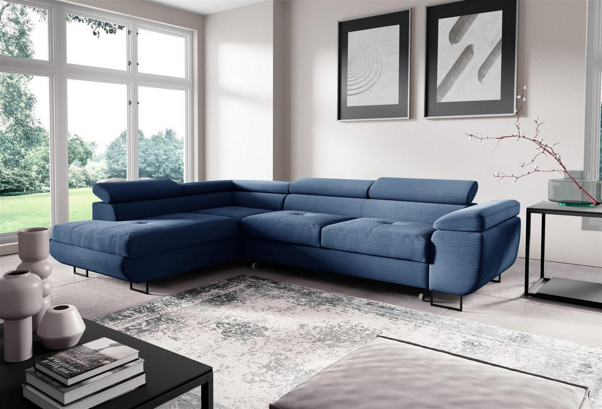 ECKSOFA Declan Mit Schlaffunktion - Blau, Holzwerkstoff/Textil (277/203cm) - Fun Möbel