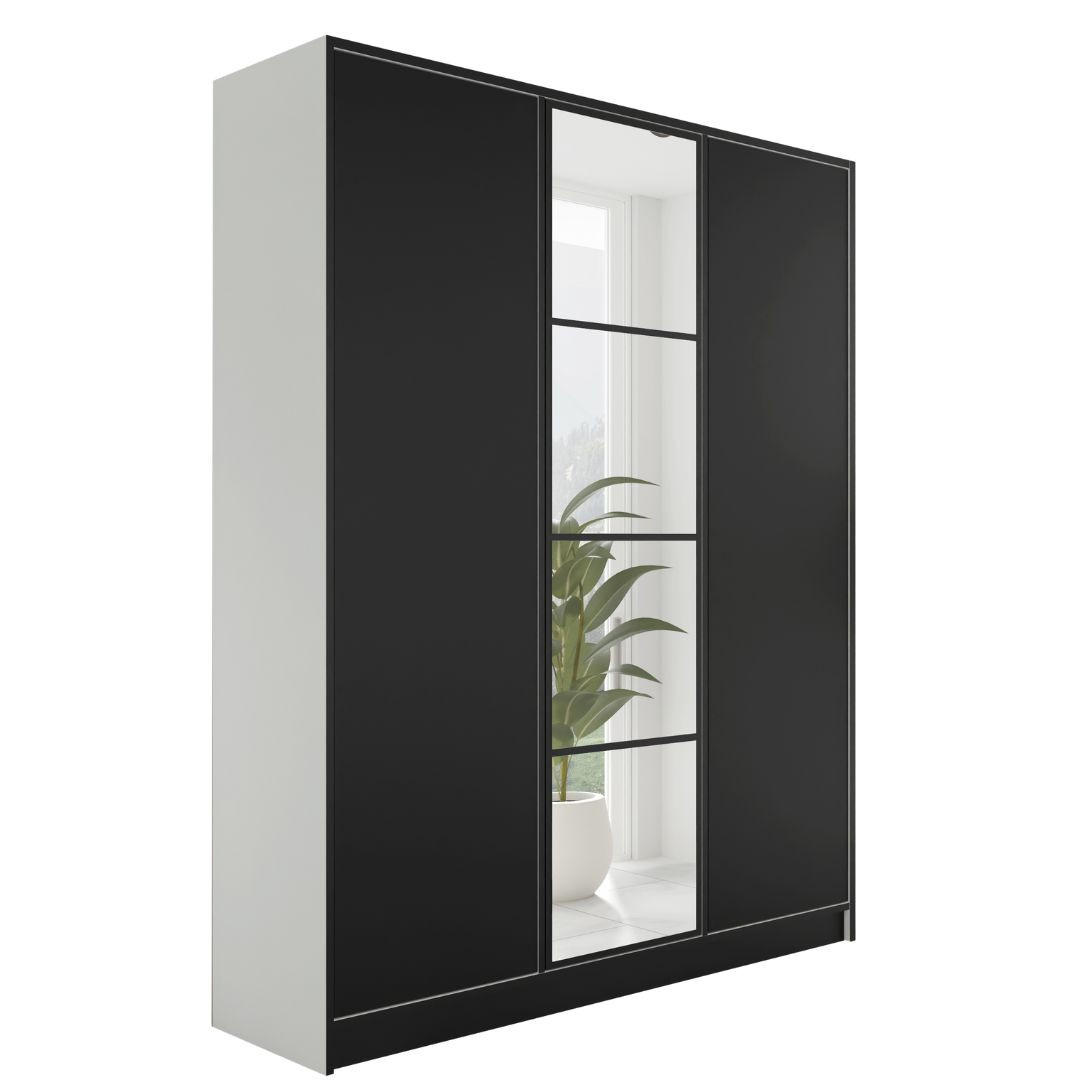 KLEIDERSCHRANK EDEN 3-Türen v4 - 156,4x205x39 cm - Weiß, Schwarz - Schwarz/Weiß, Holzwerkstoff (156.4/205/39cm) - Kier Furniture