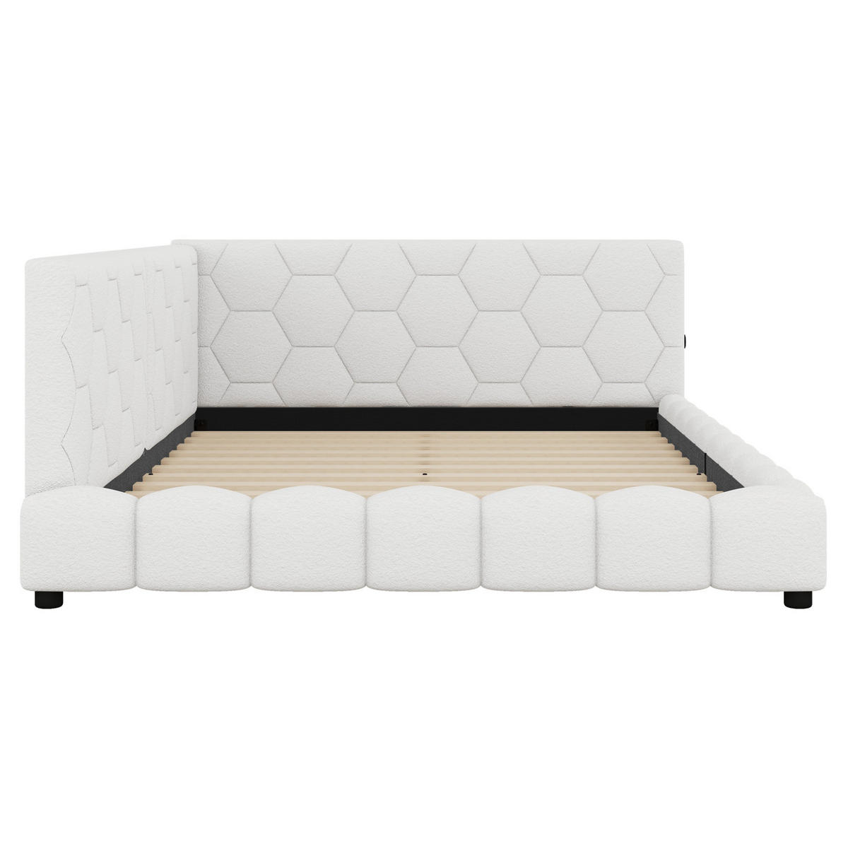 POHOVKA na spaní 140/200 cm bílá z MDF a imitace fleecu s LED osvětlením a USB - bílá, textil (140/200cm) - OKWISH