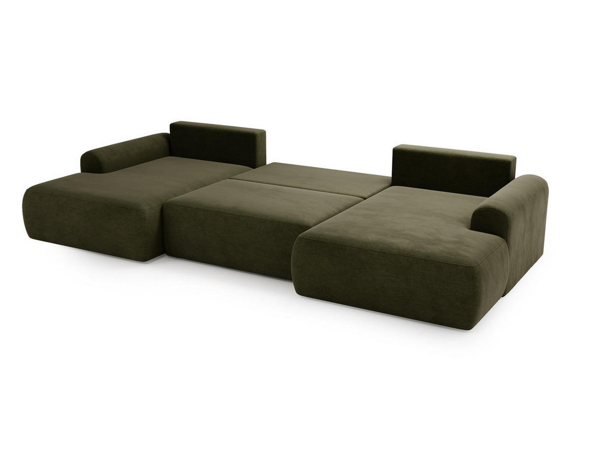WOHNLANDSCHAFT Aurora Olivgrün, mit Schlaffunktion in Vena Stoff - Olivgrün, Holzwerkstoff/Textil (344/92/177cm) - Bettso