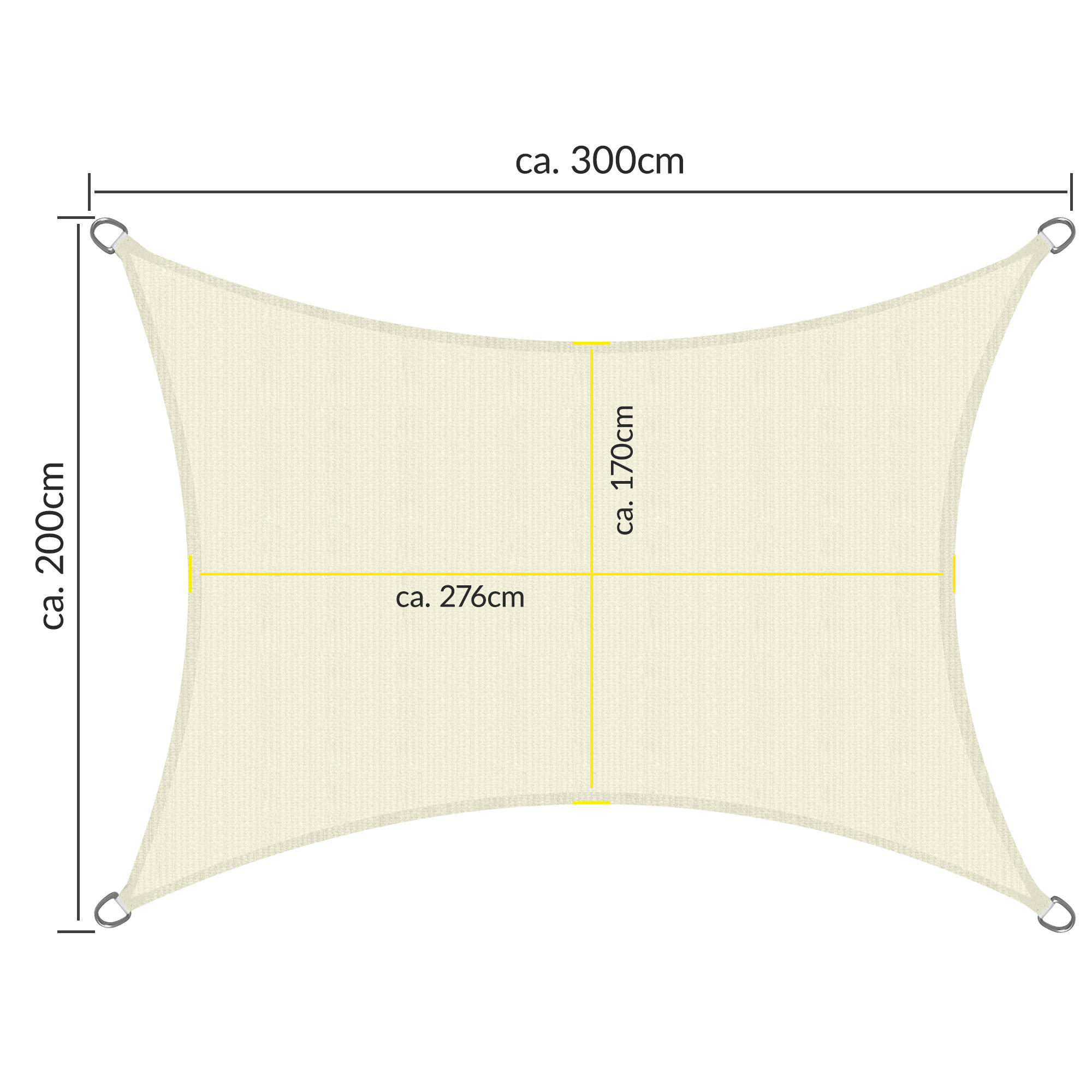 SONNENSEGEL SolVision HS9 200/300 cm rechteckig Creme HDPE - Creme, Kunststoff (300/200cm) - Sol Royal