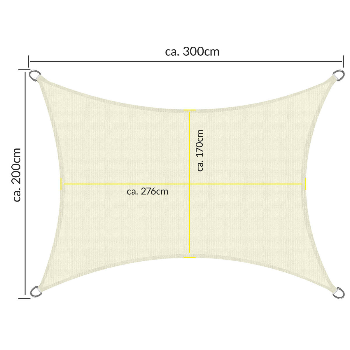 SONNENSEGEL SolVision HS9 200/300 cm rechteckig Creme HDPE - Creme, Kunststoff (300/200cm) - Sol Royal