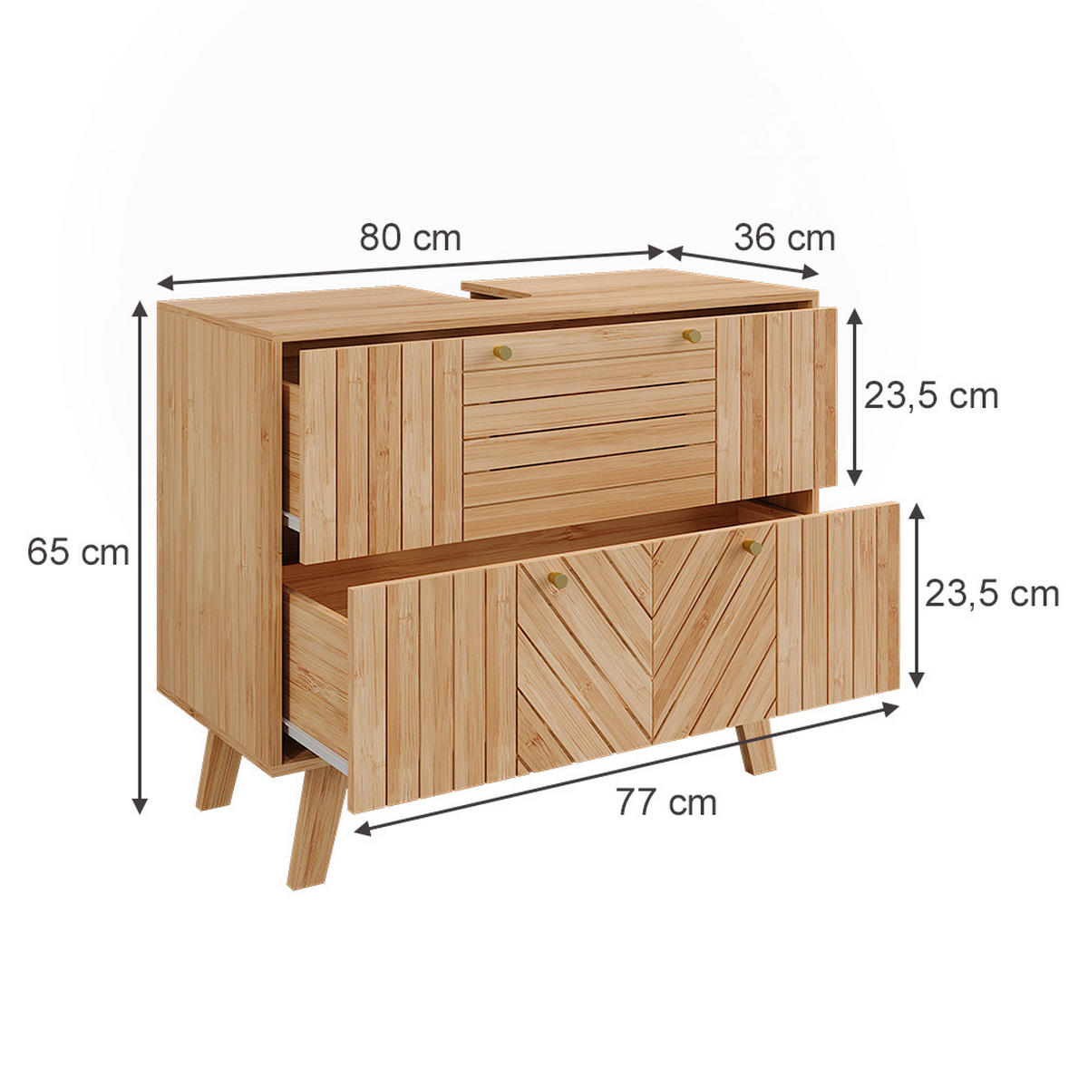 WASCHBECKENUNTERSCHRANK Lucie Bambus 80 x 65 cm mit 2 Schubladen - Grün, Holzwerkstoff (80/65/36cm) - Vicco