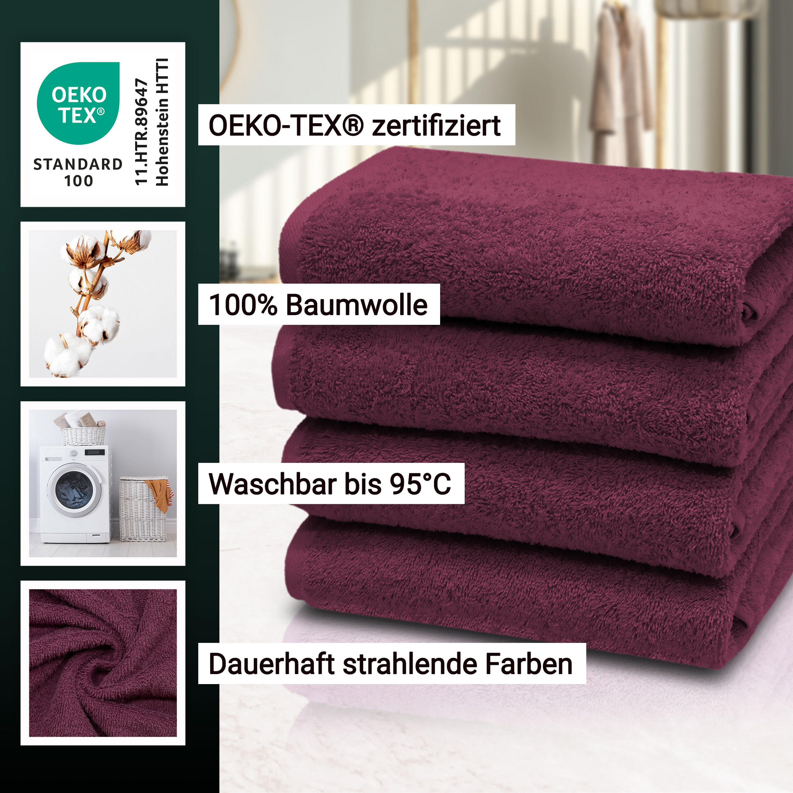 HANDTÜCHER, 4er-Set, 50x100 cm, 100% Baumwolle, Rot - Brombeere, Textil (50/100cm) - Zollner