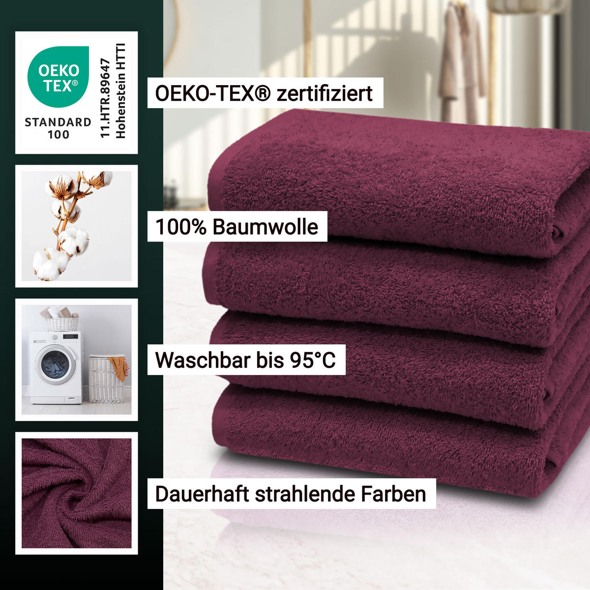 HANDTÜCHER, 4er-Set, 50x100 cm, 100% Baumwolle, Rot - Brombeere, Textil (50/100cm) - Zollner