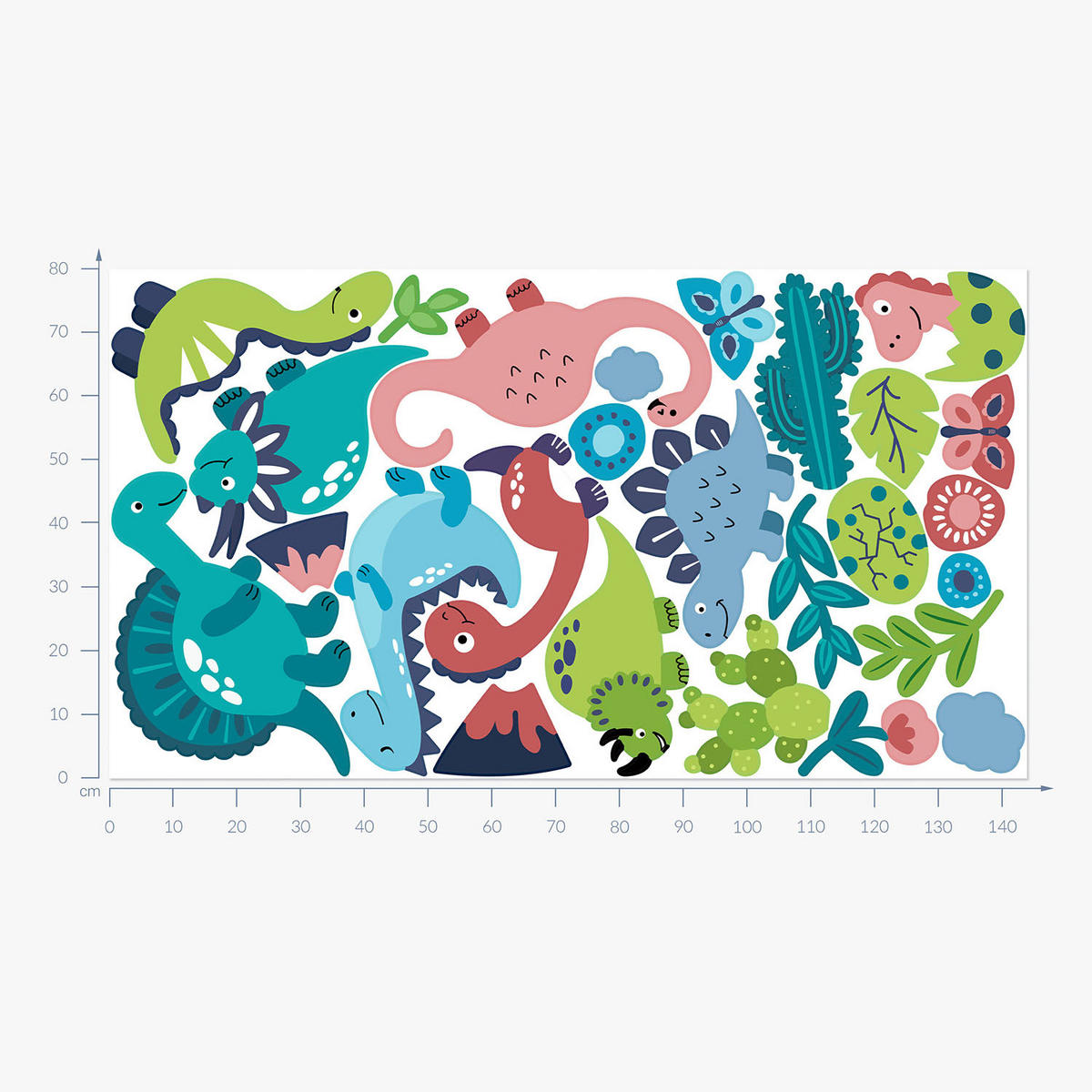 AUFKLEBER 80x144 cm Dinosaurier Pflanzen - Türkis, Kunststoff (80/144/0.1cm) - TULUP