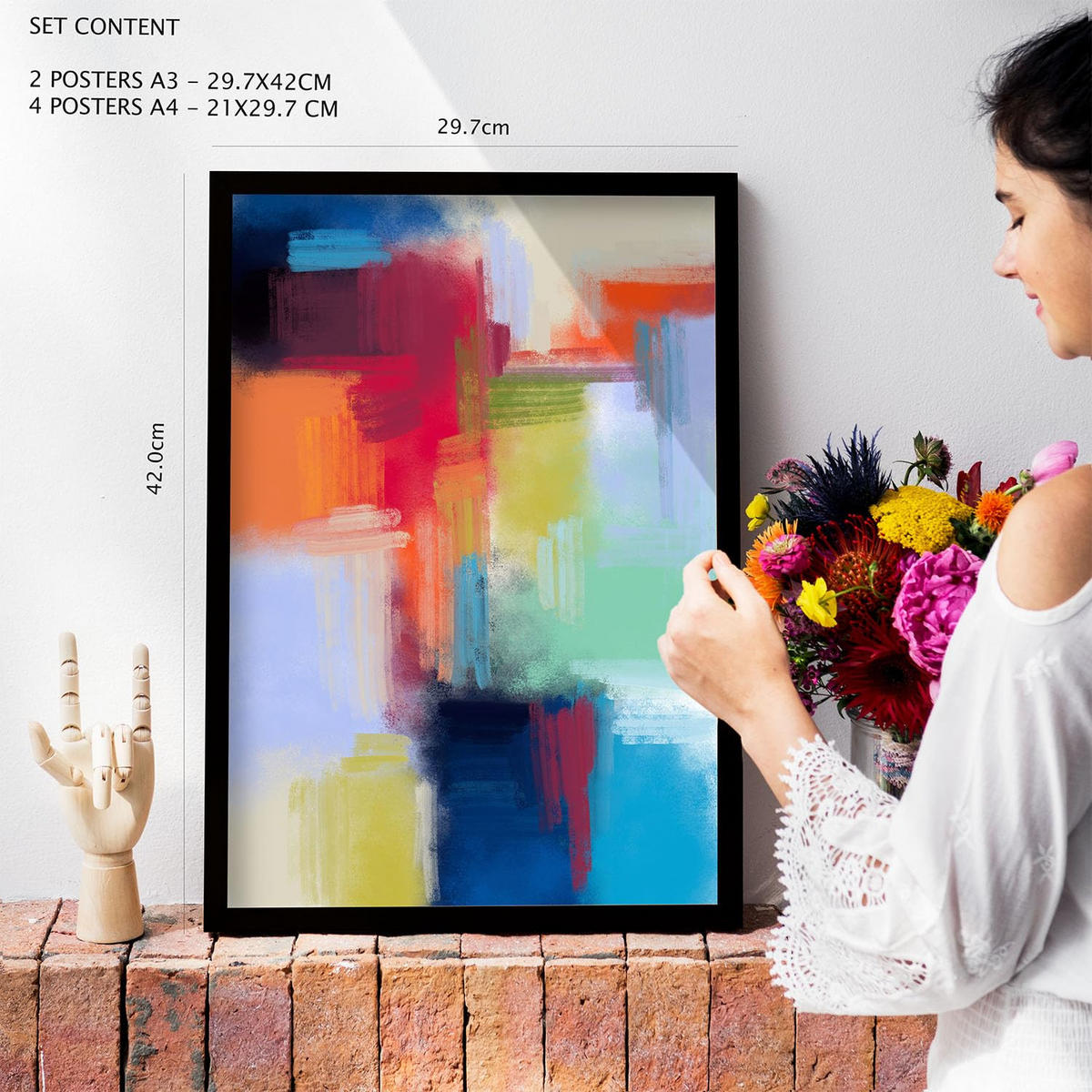 POSTER Set Mit 6 Victorian Shades 1 In Farbenfrohe Abstracts Ästhetische Dekorative Gemälde Für Ihr Wohnzimmer Zuhause A3 & A4 Rahmen Aus Hellem Holz - Beige, Papier (29/3cm) - Nacnic