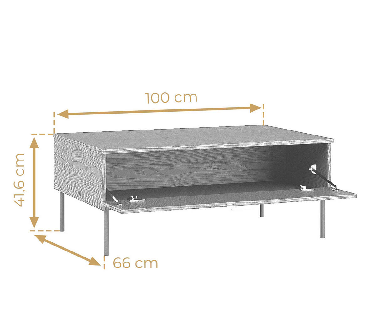 COUCHTISCH Brunelli 1T Eiche Baltic 100/41,6/66 cm - Eichefarben/Schwarz, Holzwerkstoff/Metall (66/100/41.6cm) - AX Living