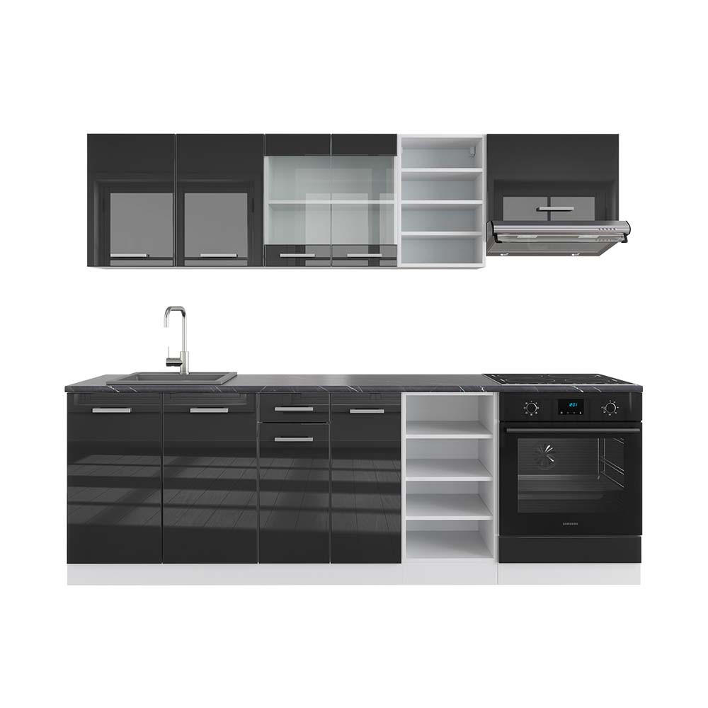 KÜCHENZEILE R-Line Anthrazit Hochglanz/Weiß 240 cm, AP Anthrazit - Anthrazit/Weiß, Holzwerkstoff (240/81.6/60cm) - Vicco