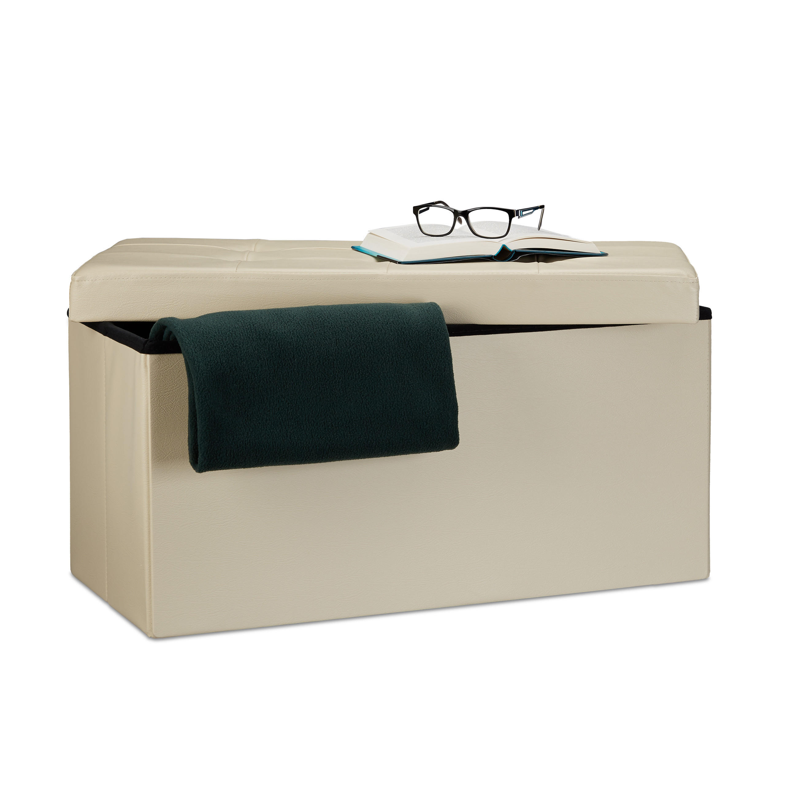 SITZBANK Stauraum - Creme, Holzwerkstoff/Kunststoff (38/38/76cm) - Relaxdays