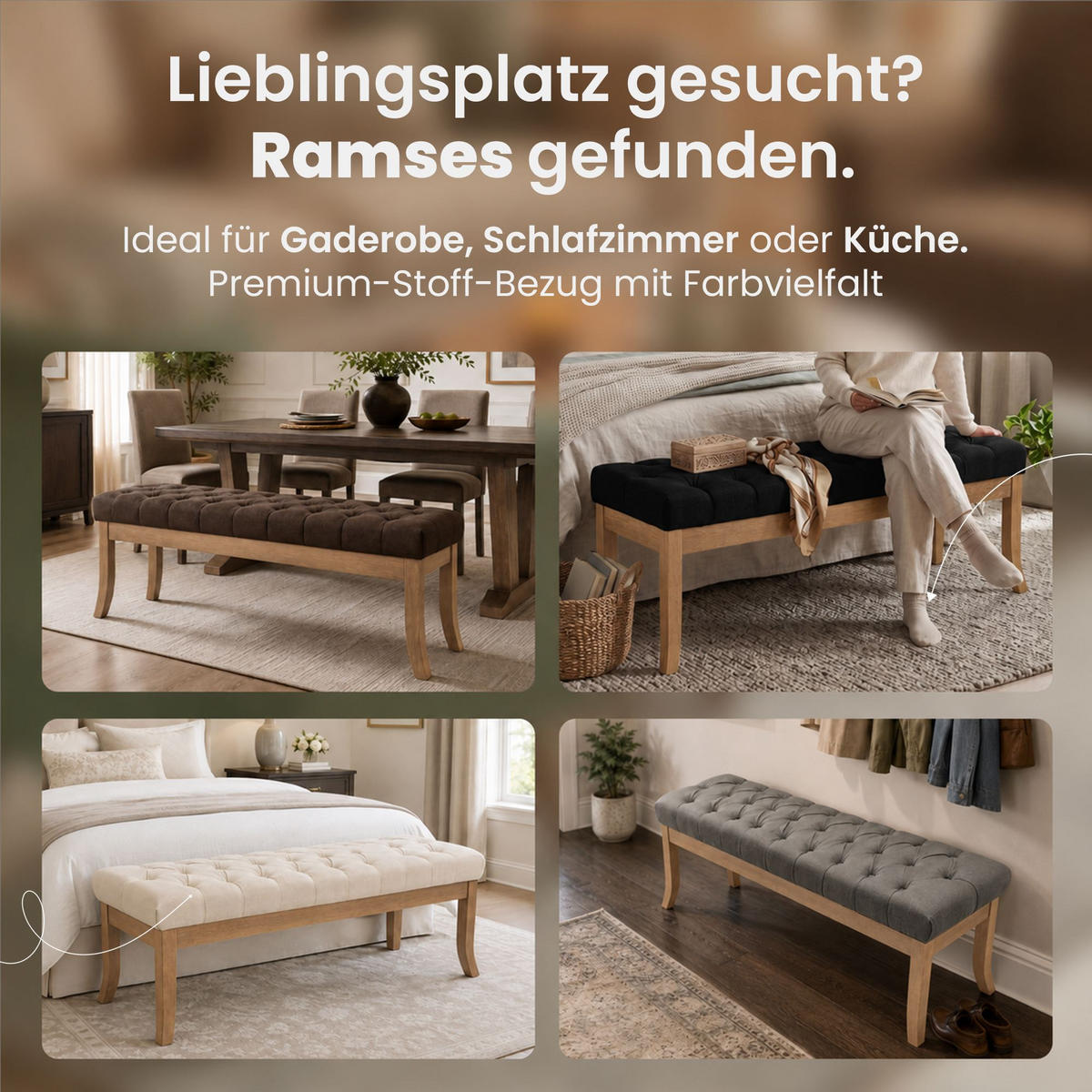 SITZBANK 120/38 cm Stoff grau - Naturfarben/Grau, Holz/Textil (120/46/38cm) - CLP