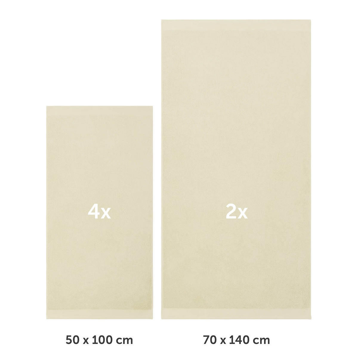 BADETUCH 6-teilig, 2x Badetuch 70/140 + 4x Handtuch 50/100 cm, Sandfarben - Sandfarben, Textil (70/140cm) - Blumtal