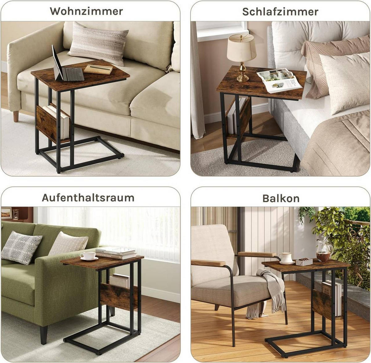 BEISTELLTISCH 55x36x59,5cm(BxTxH), Vintagebraun - Dunkelbraun/Schwarz, Holzwerkstoff/Metall (36/55/59.5cm) - Woltu