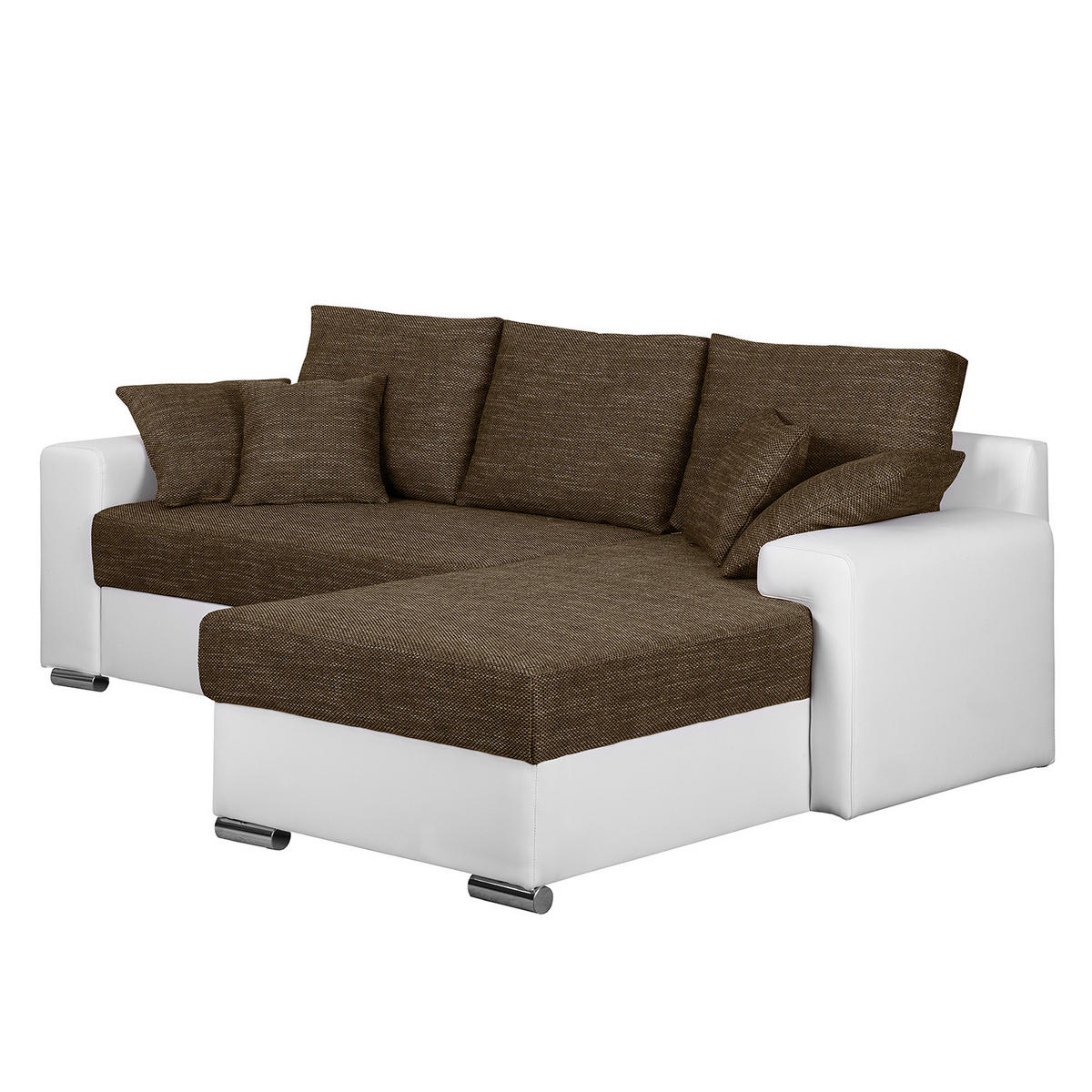 ECKSOFA mit Schlaffunktion - Kunstleder / Strukturstoff, beidseitig montierbar - Weiß/Braun, Kunststoff (240/166cm) - home24