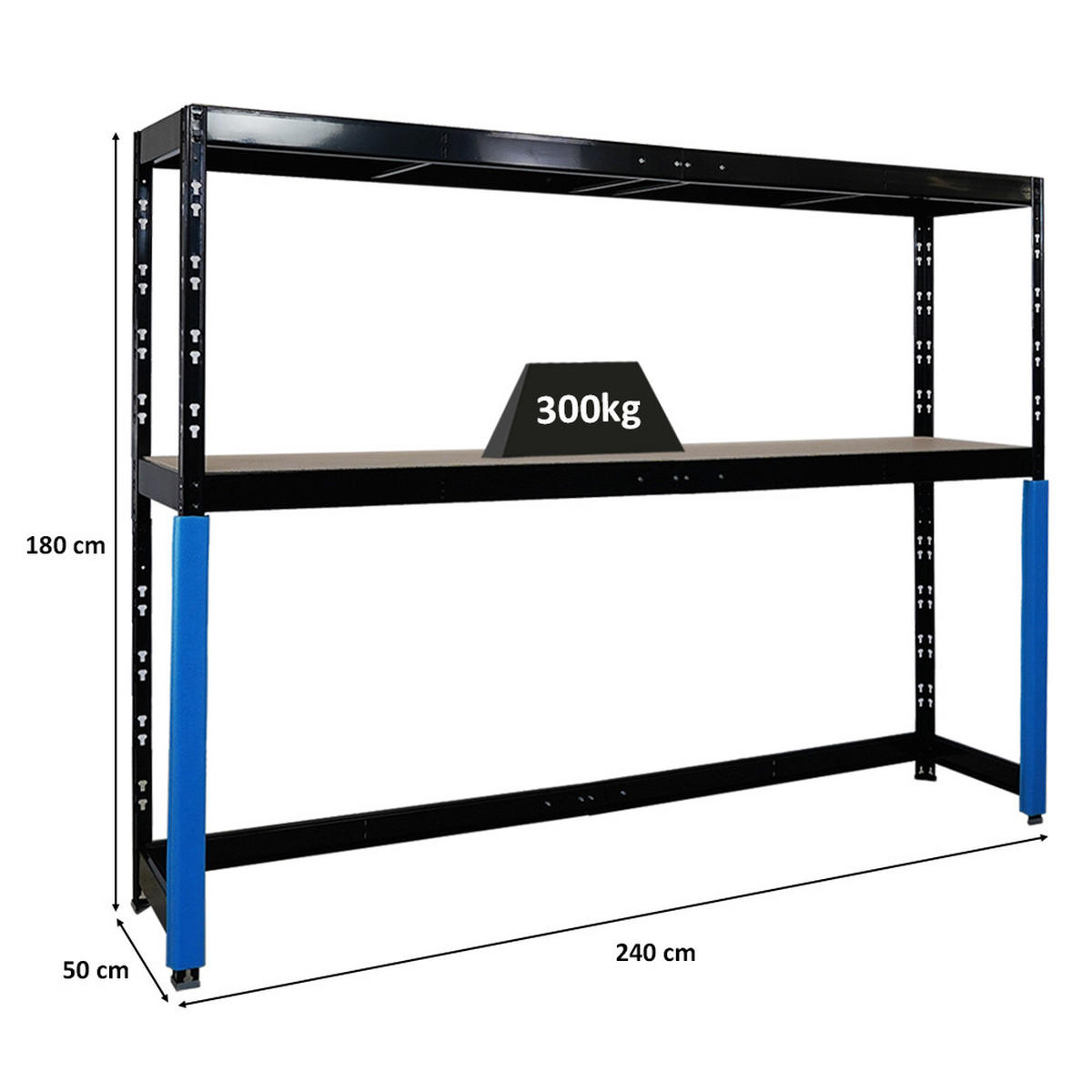 PROREGAL Garagenregal HERCULES 180x240x50cm 2 Lagerebenen Schwarz - Schwarz, Metall (240/180/50cm) - PROREGAL