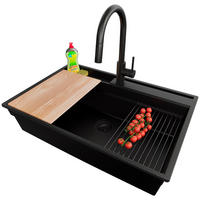 GRANITSPÜLE Oslo Pocket, 2-er set Alles Schwarz 78/53 cm 1 Becken + Küchenarmatur 40/20 cm + Ablauf-Set + Küchenzubehörset ab 80er Unterschrank - Beige/Schwarz, Kunststoff (78/20/53cm) - Primagran