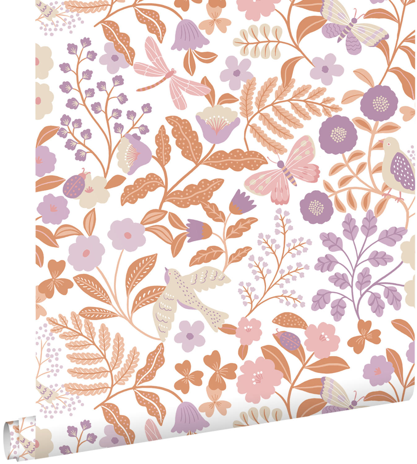 TAPETE Blumen und Vögel 53 cm x 10.05 m - Terracotta, Papier (53/0.1cm) - ESTAhome