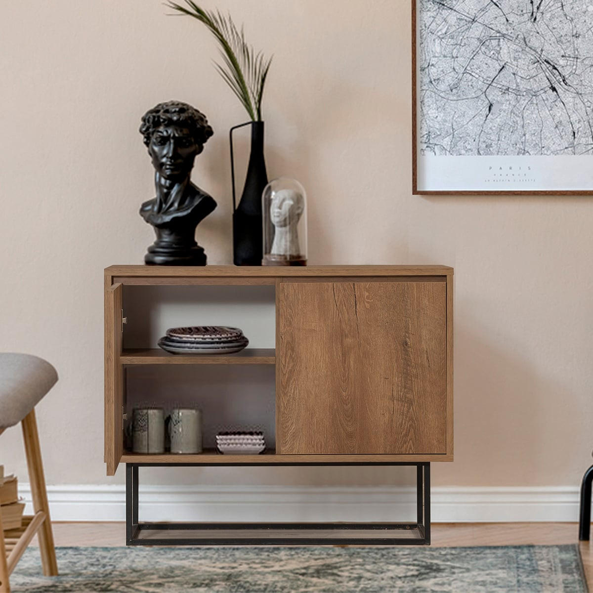 SIDEBOARD 2 Türen Dekor Nussbaum L90 cm - Zuri - Nussbaumfarben, Holzwerkstoff (36/72/90cm) - Calicosy