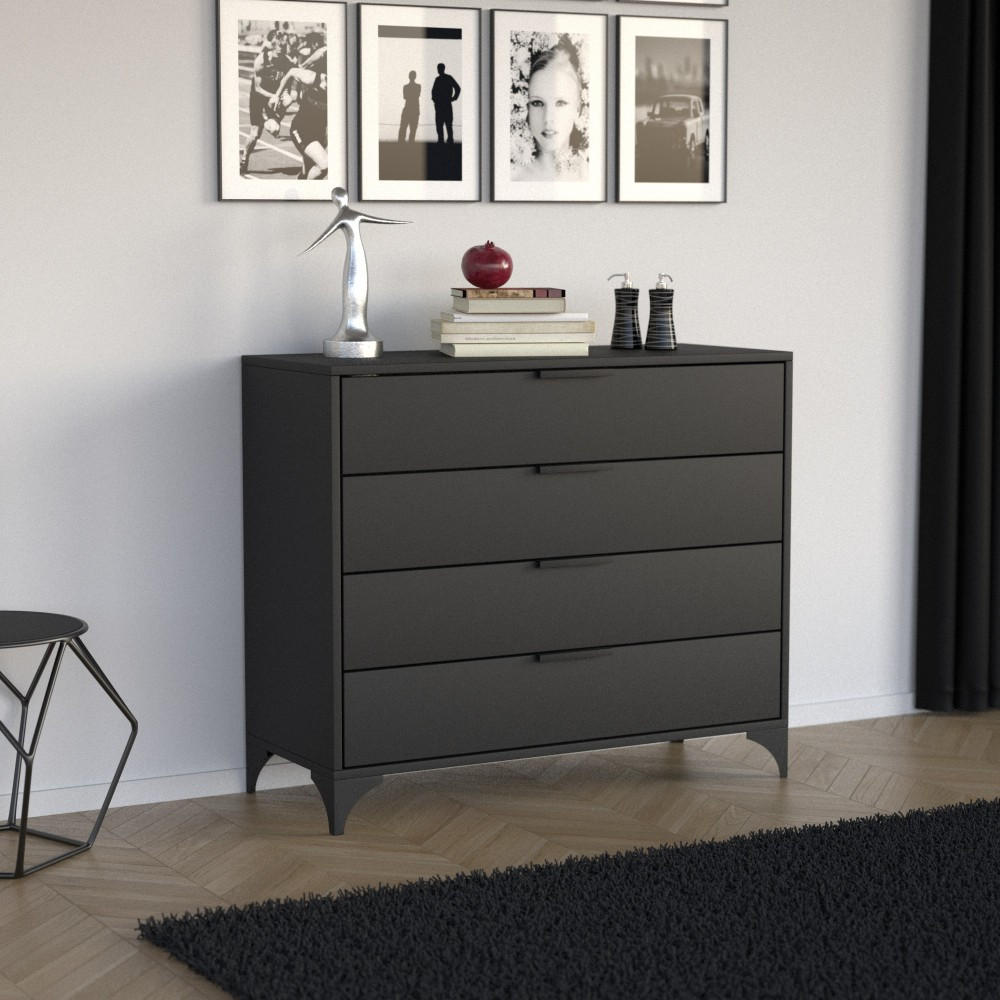 KOMMODE Home mit 4 Schubladen, 100 cm, mit Griffen, Schwarz - Schwarz, Holzwerkstoff (80/85/40cm) - Beautysofa