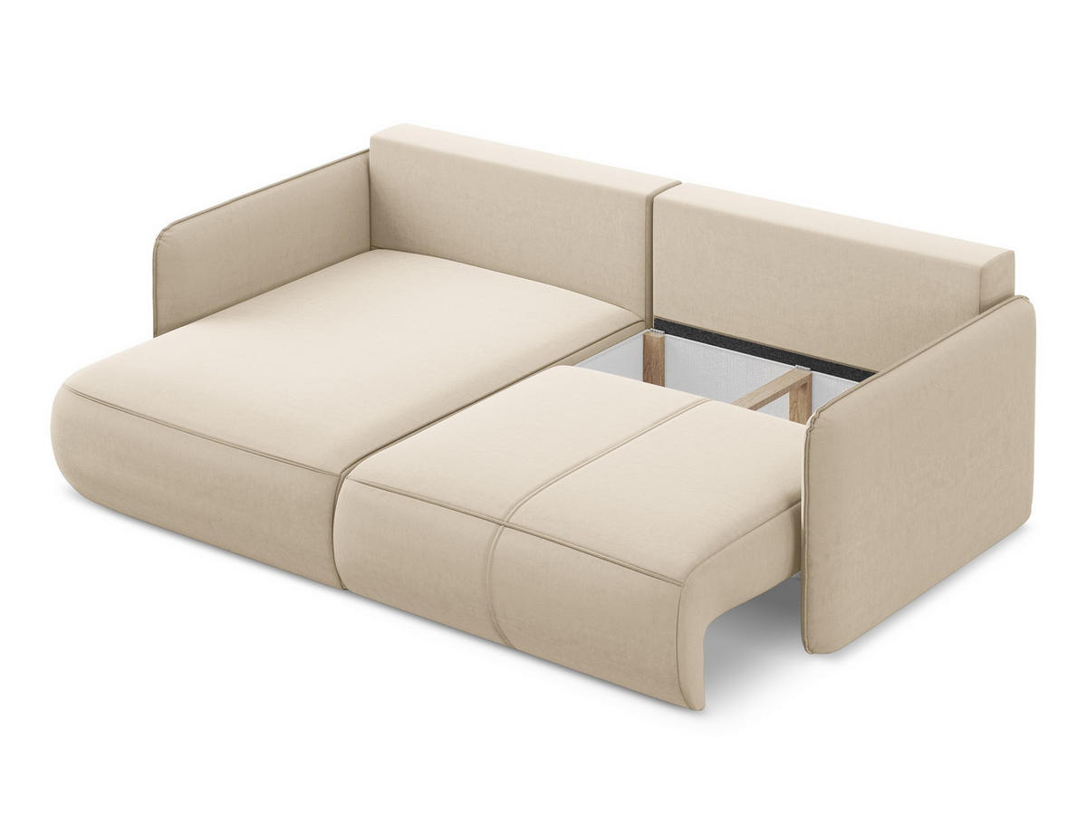 ECKSOFA mit Schlaffunktion Samt Stoff Beige - Beige/Creme, Kunststoff/Textil (148/207cm) - Makamii