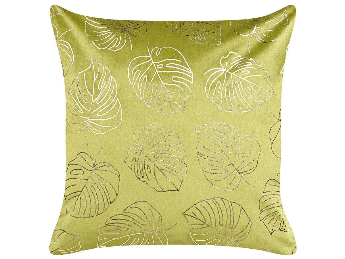 DEKOKISSEN 2er-Set Hellgrün 45/45 cm Monstera - Hellgrün, Textil (45/45cm) - Beliani