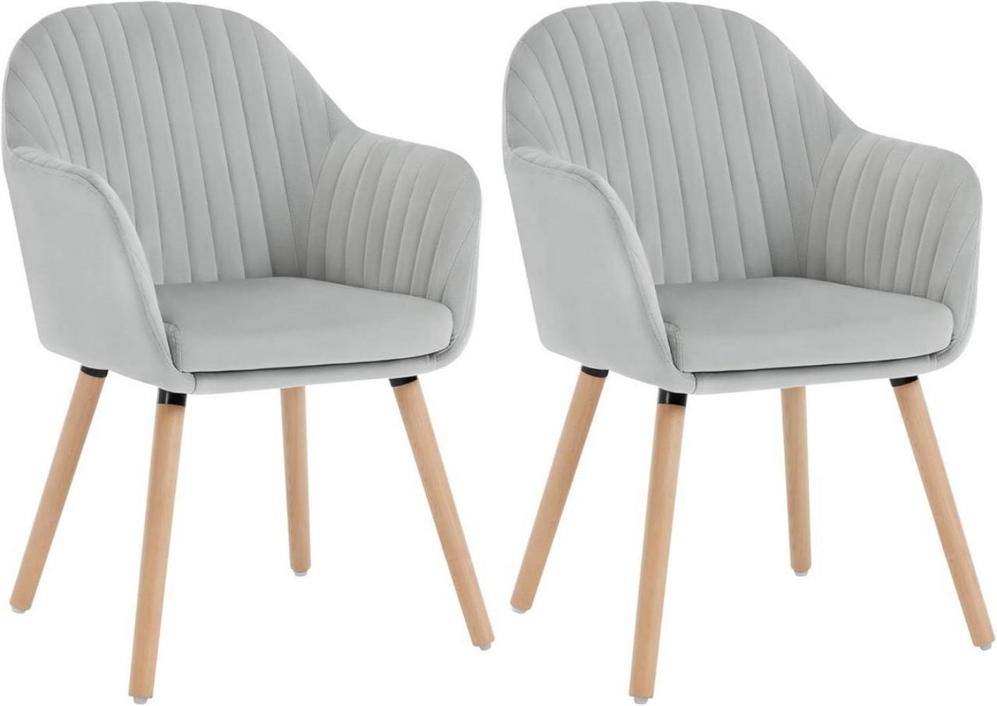 ESSZIMMERSTUHL 2er-Set, Samt, Massivholz, Hellgrau - Hellgrau/Naturfarben, Holz/Textil (42/81/50cm) - Woltu