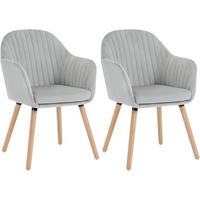 ESSZIMMERSTUHL 2er-Set, Samt, Massivholz, Hellgrau - Hellgrau/Naturfarben, Holz/Textil (42/81/50cm) - Woltu