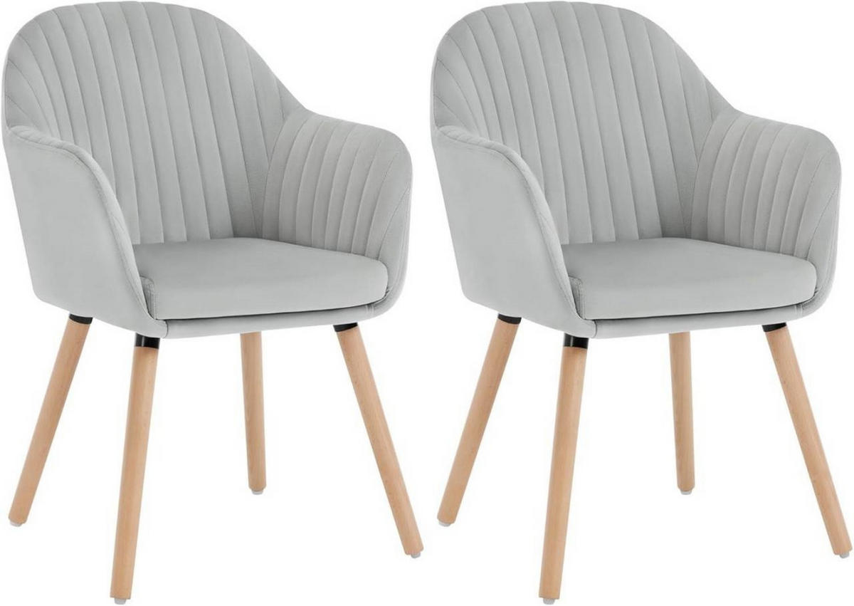 ESSZIMMERSTUHL 2er-Set, Samt, Massivholz, Hellgrau - Hellgrau/Naturfarben, Holz/Textil (42/81/50cm) - Woltu