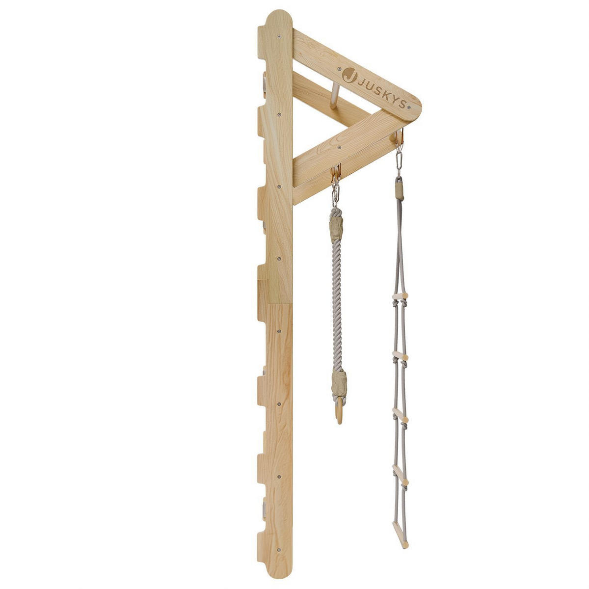 SPROSSENWAND für Kinder mit Turnringen - Naturfarben, Holz (62/57cm) - Juskys