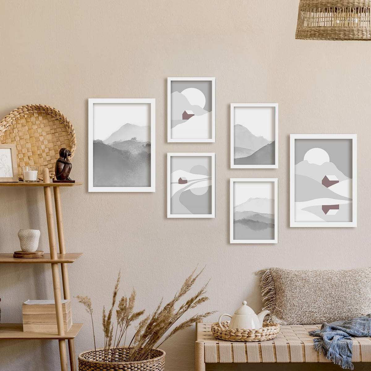 POSTER Set Mit 6 Naturtöne Landschaft Größe A3 & A4 Weißer Rahmen - Weiß, Papier (29.7/1cm) - Nacnic