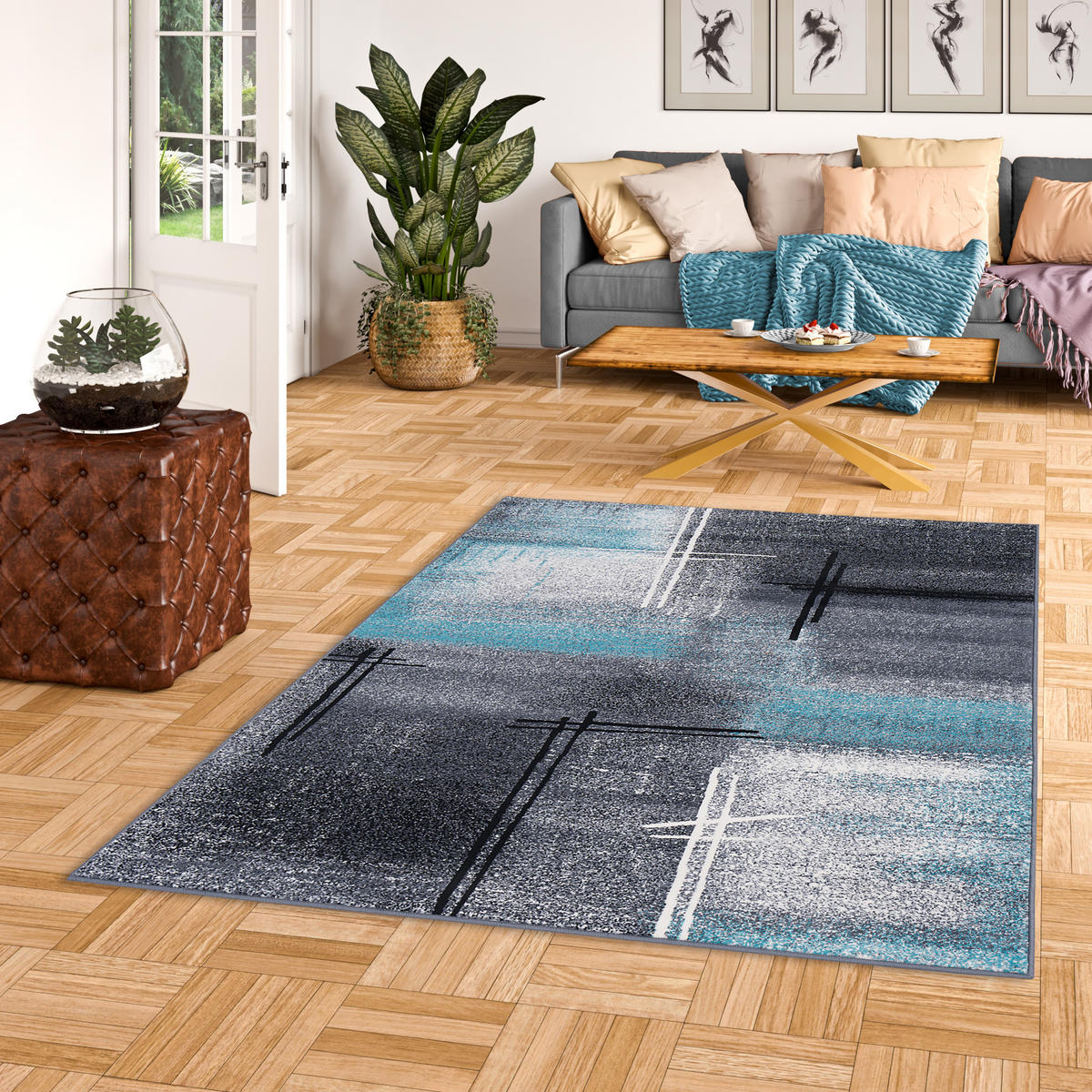 DESIGNER TEPPICH BRILLIANT VERLAUF - Blau, Textil (120/170cm) - Pergamon
