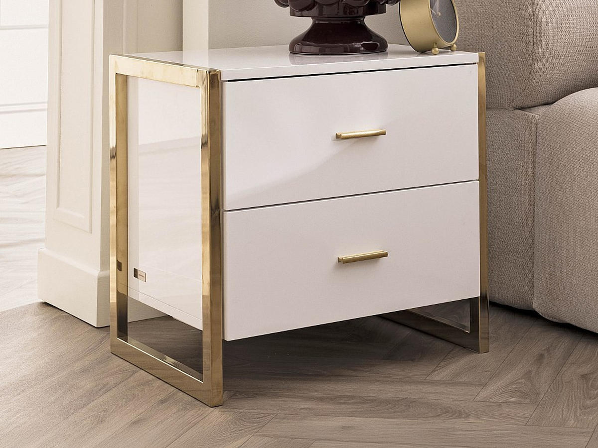 NACHTTISCHE mit 2 Schubladen 2er-Set - MDF - Weiß lackiert & Goldfarben - OMBRELIA - Weiß, Holz (40/50/50cm) - Vente-Unique