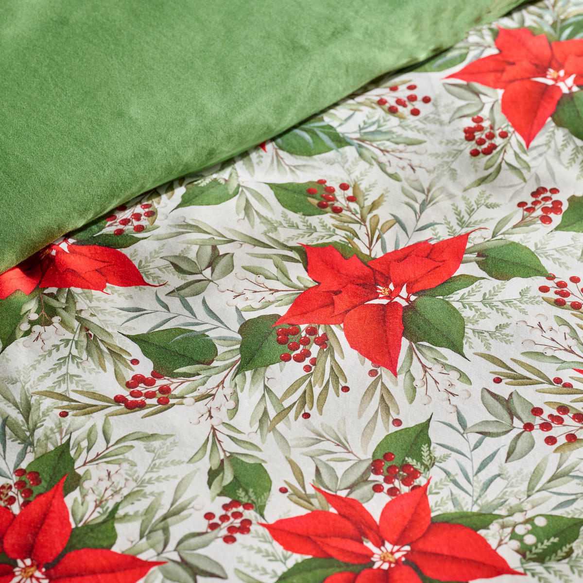 BETTWÄSCHE Satin POINSETTA, 160x200 cm, Rot, Winter Weihnachten Bettbezug, Weihnachtsdeko, Christmas, Weihnachtsmotiv - Rot, Textil (160/200cm) - home&you