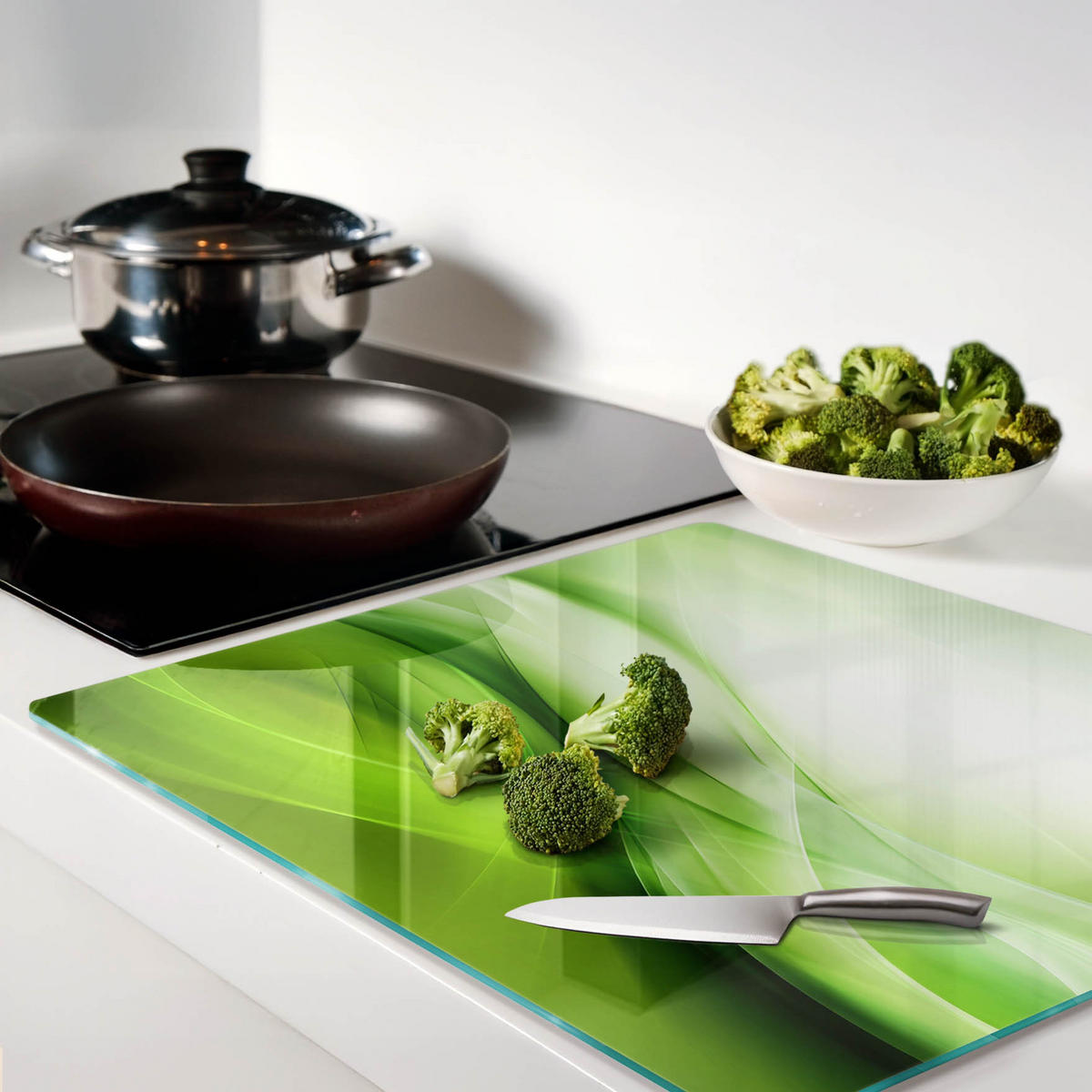 GLASPLATTE 60x52 cm Grüne Wellen - Grün, Glas (60/0.4/52cm) - TULUP