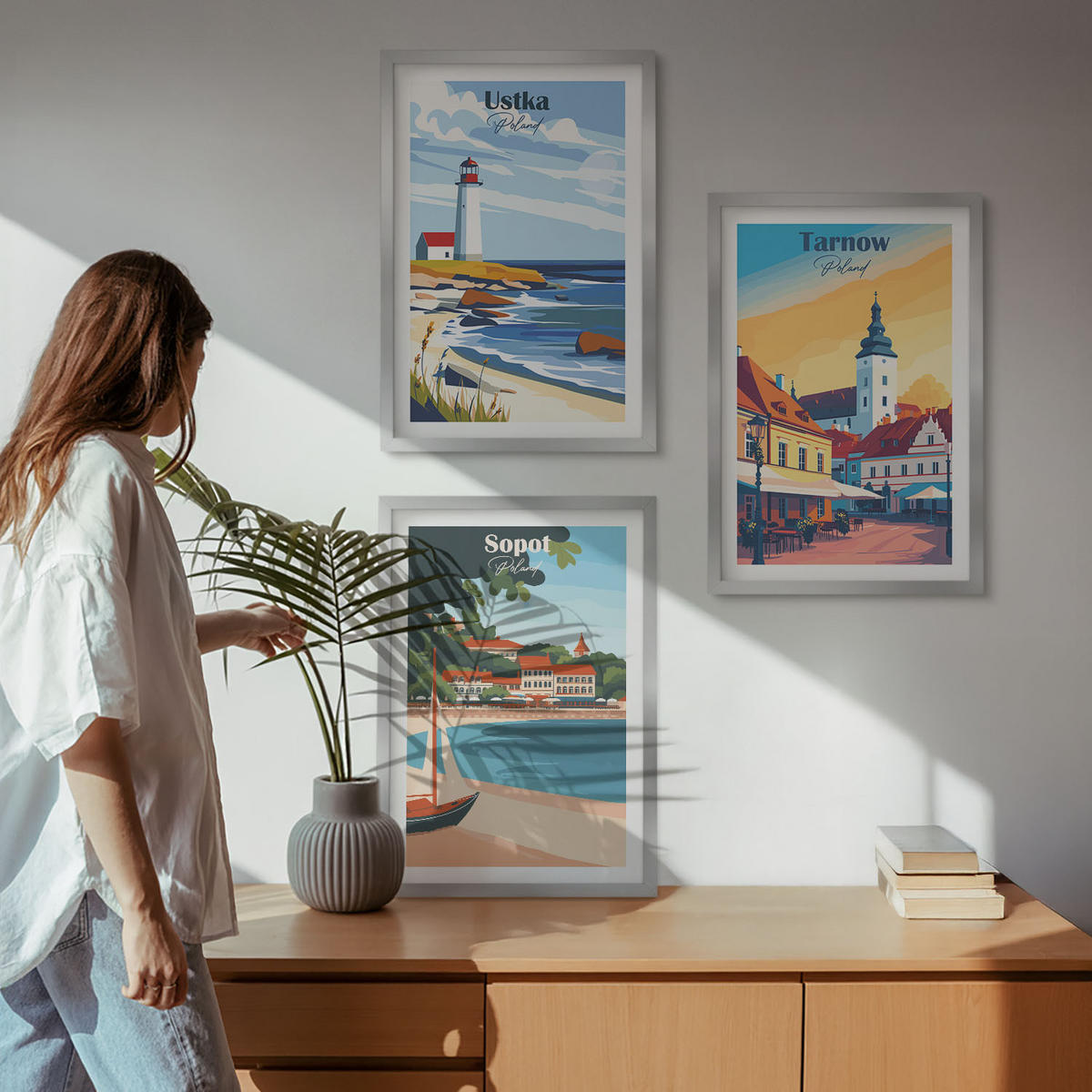 WANDBILDER 3er Set - 40x60 cm Silberner Rahmen - Stadtansichten Ustka Tarnów Sopot - Silberfarben, Kunststoff (40/60cm) - ArtPrintCave